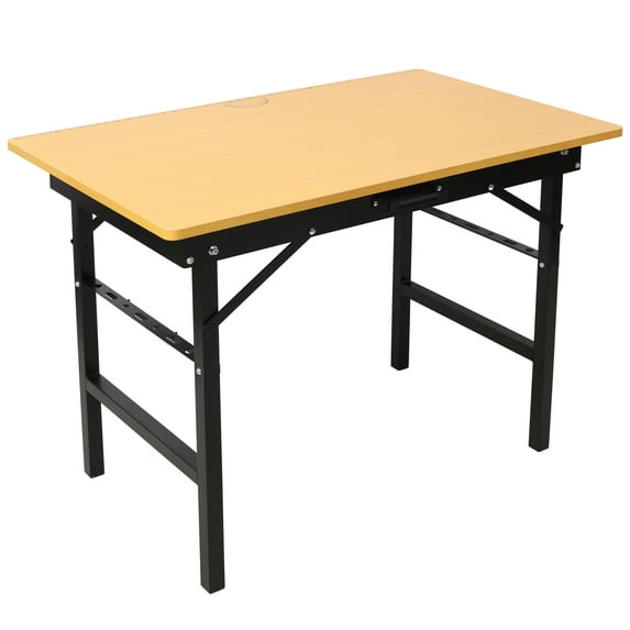 Portable Folding Workbench - Steel & MDF Work Table with Measuring Tape & Angle Finder, Black, 39"x23.6", for Workshop & Home Use, 150kg Capacity