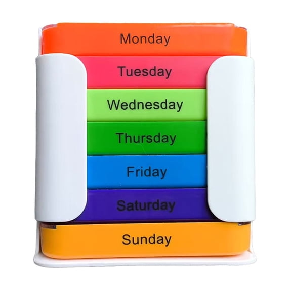 Portable Food Grade Square Organizer Weekly 7 Day 28 Compartment Drawer Storage Box, Pill Organizer with 28 Compartments for Vitamins Medication, White Color
