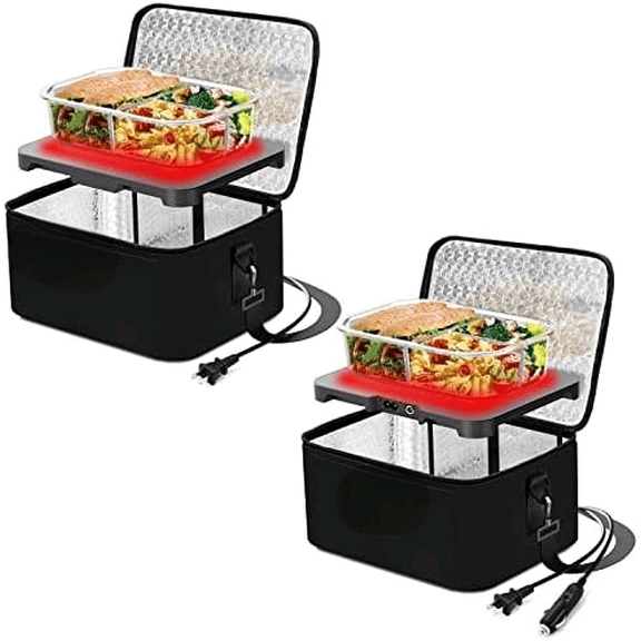Portable Food Warmer Personal Mini Portable Oven - 110V Electric Heated Lunch Box for Work and 12V 24V 110V 3-in-1 Car Food Warmer Bundle (Black)$$Home Decor, Kitchen, & Other
