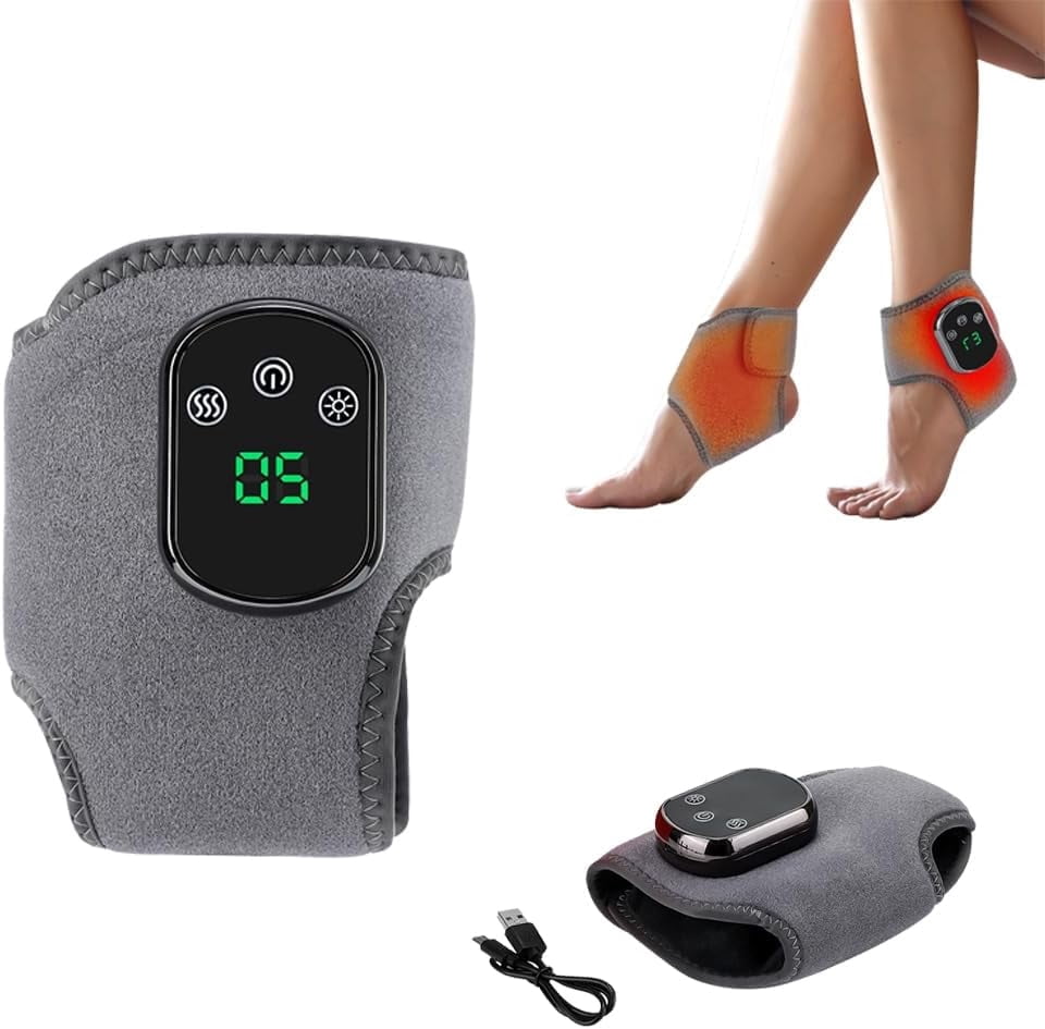 Portable Foot and Ankle Massager with Heat – 3-Speed Vibration & 5-Temperature Settings, Wireless for Pain Relief, Swelling, Plantar Fasciitis, Travel & Home Use，1PCS
