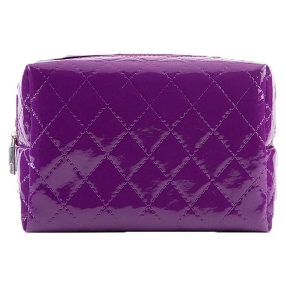 Portable For Girls Lattice Travel Wash Bag PU Leather Large Capacity Zipper Makeup Bag Korean Storage Bag Toiletry Bag Women Cosmetic Bag PURPLE