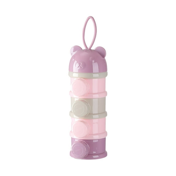 Portable Formula Dispenser, Stackable Milk Powder Container with Transparent Compartments, Travel Formula Storage Box for On The Go Baby Feeding, 7.5 cmx22 cm, Purple