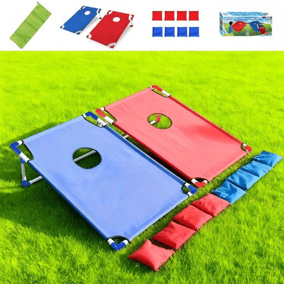 Portable Framed Cornhole Game Set with 8 Bean Bags and Carrying Case for Family Fun