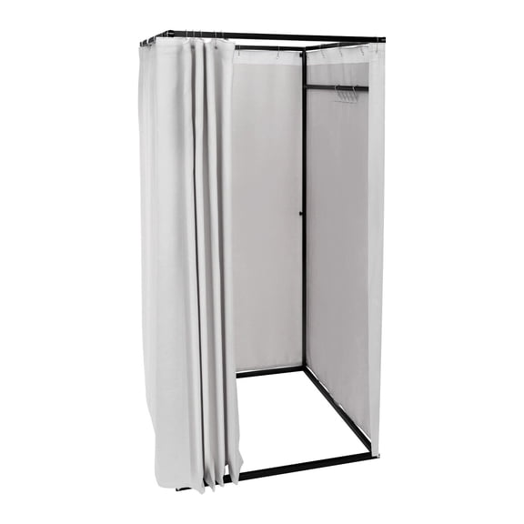 Portable Freestanding Fitting Room, Detachable Linen Curtain, 3-4 Person Capacity, for Clothing Store Fitting Room & Outdoor Locker Room (Grey)