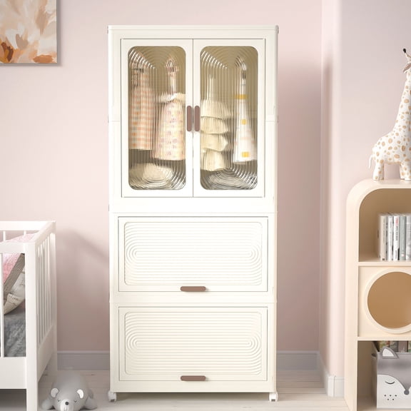 Portable Freestanding Wardrobe with Magnetic Doors, Quick Assembly / Ideal for Bedroom Storage, Keeps Clothes Secure