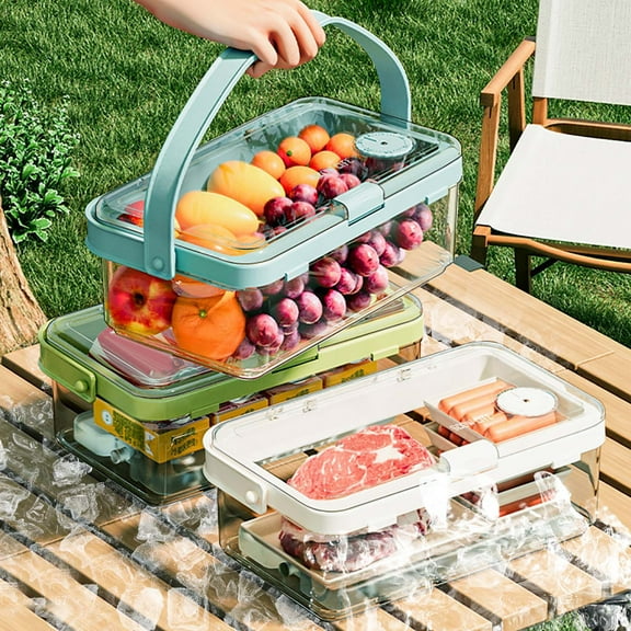 Portable Fresh-Keeping Lunch Box with Ice Crystal Bottom, Food-Grade Leak-Proof Storage Container for Grain, Vegetables, Fruits, Outdoor Picnic, Refrigerator , 12.8x9.5x23.5cm