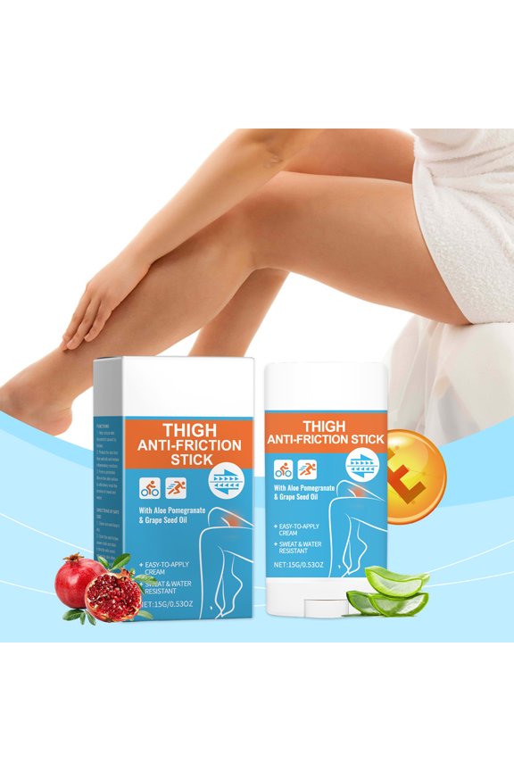 Portable Friction-Free Stick - 15g Thigh & Body Anti-Chafe Balm with Aloe, Pomegranate & Grape Oil - Travel-Size for Bras, Shoes & Chafing Relief