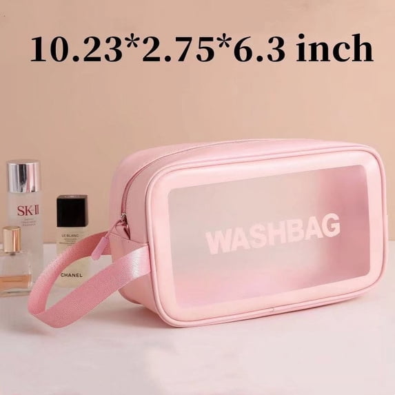 Portable PVC Waterproof Travel Translucent Cosmetic Bag, Large Capacity Sturdy Leakproof Organizer, Toiletry Bag for Women Men (Pink, M)