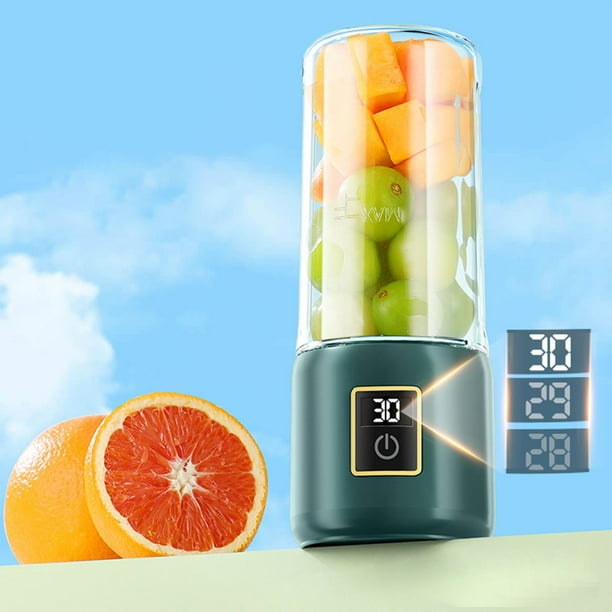 Portable Fruit and Vegetable Juicer Cup | Wireless Charging Blender | Glass Personal Smoothie Maker | 12-Blade Stainless Cutter | Cordless Rechargeable | 20.6x8.1cm | 1 Piece | Green Blue Mint
