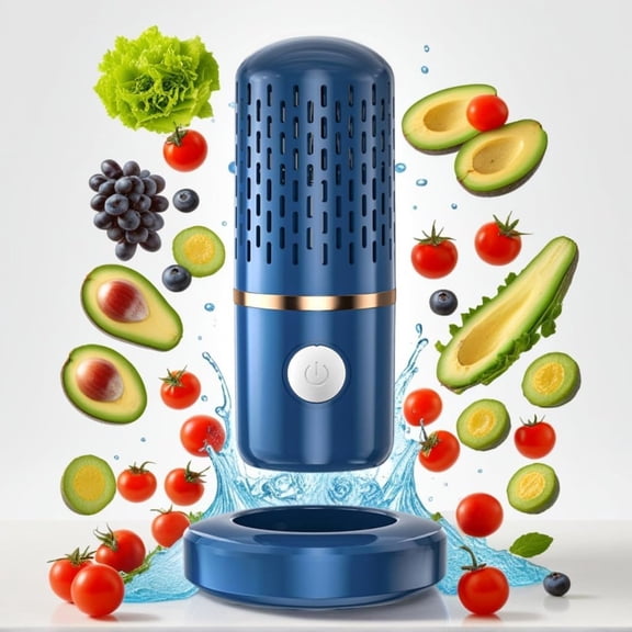 Portable Fruit and Vegetable Washing Machine with Base, OH-ion Purification Produce Purifier, IPX7 Waterproof Rechargeable Food Washer for Fruits, Veggies, Meat & Seafood