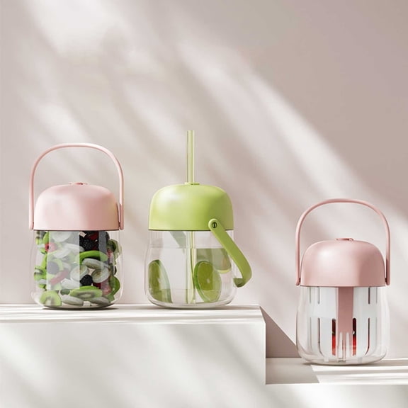 Portable Fruit Veggie Cup with Built In fork Ice Leakproof Container for Kitchen Outdoor Indoor Use Acrylic Glassware Coastal Coffee Mugs Small Vacuum