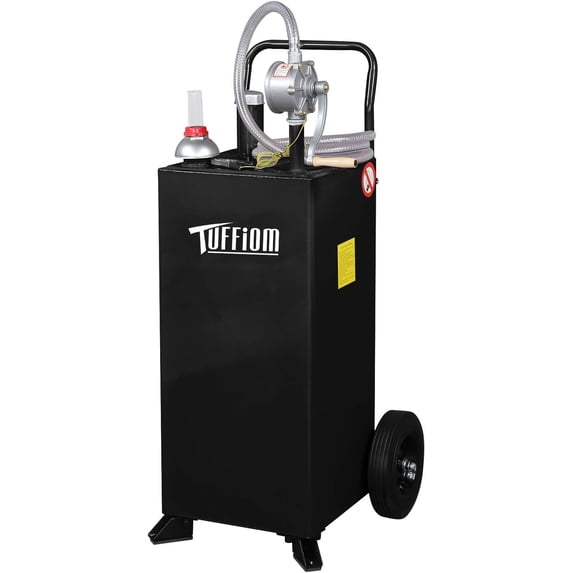 Portable Fuel Storage Tank with Reversible Manual Pump & Large Wheels, 30 Gallon Gas Diesel Transfer Caddy