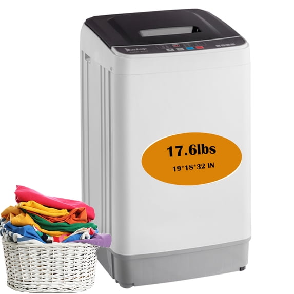 Portable Full-Automatic Washing Machine, 17.6Lbs Portable Washer Machine, 2.4Cu.ft Compact Laundry Washer and Spin Combo with Drain Pump, 10 Wash Programs 8 Water Levels for Apartment RV Dorm
