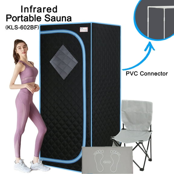 Portable Full Size Black Infrared Sauna tentPersonal Home Spa, with Infrared Panels, Heating Foot Pad,Controller, Foldable Chair ,Reading light.Easy to Install.Fast heating, with FCC Certification.