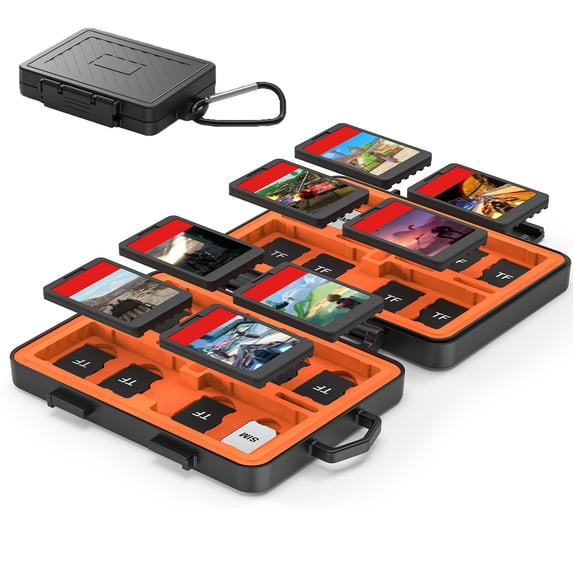 Portable Game Card Case for Nitendo Switch 2, Hard Travel Card Case Holder with 8 Game Slots and 14 TF Cards Slots and 2 SIM Cards Slots, Game Cartridge Case Organizer, Black