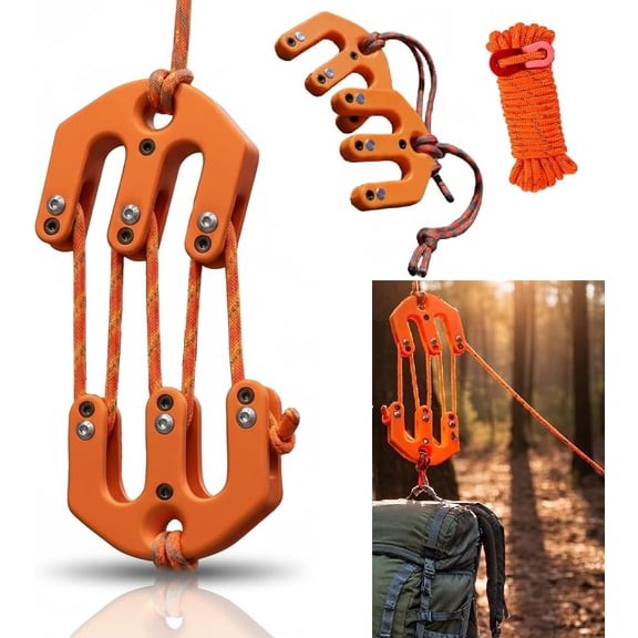 Portable Game Hoist Pulley System with Rope for Tree Stands, Block and Tackle Lift
