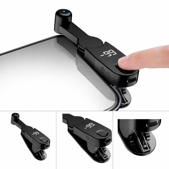 Portable Gaming Clicker, Silent Operation, Clip on Holder, Handheld Auto Clicker, 4X1.5X4 in Lightweight Design, Blue Indicator Light, Tap Speed Adjustment for All Mobile Game