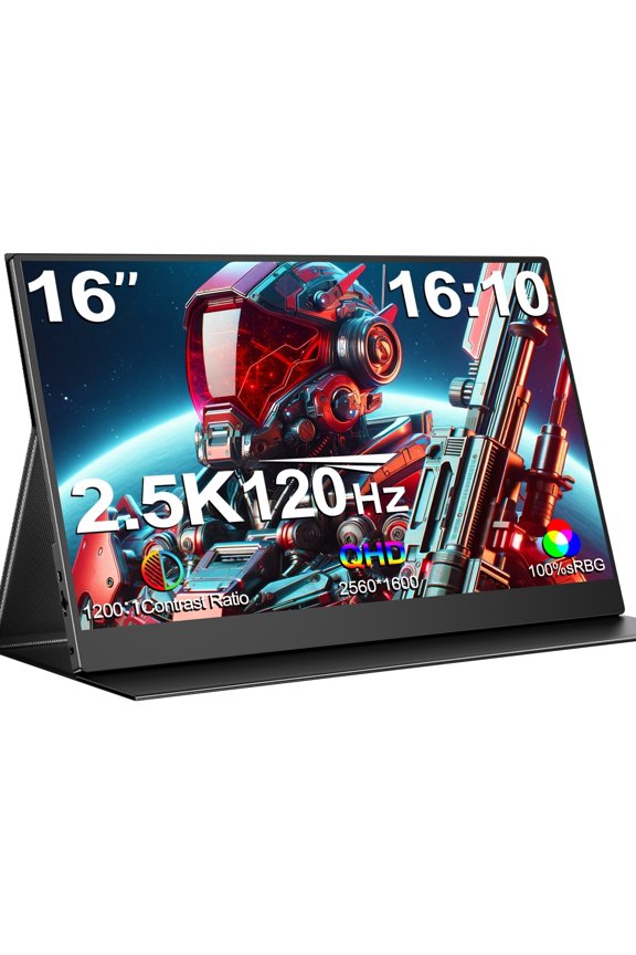Portable Gaming Monitor 120HZ , NEWSOUL 16inch 2K USB C HDMI Portable Monitor W/ Freesync HDR, External Second Screen for Laptop, PC, PS5, Mac, Xbox