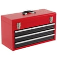 thumbnail image 1 of Portable Garage Tool Cabinet, 3 Drawer Mechanic Tool Box with Automatic Lock System, Steel Tool Organizer with Top Tray for Workshop – Black & Red, 1 of 8