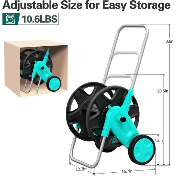 Portable Garden Hose Reel Cart, Hold Up to 100-120 Ft of 5/8 Inch Hose, Metal Garden Water Pipe Holders Mobile Tools with 2 Wheels for Outside Hose Storage