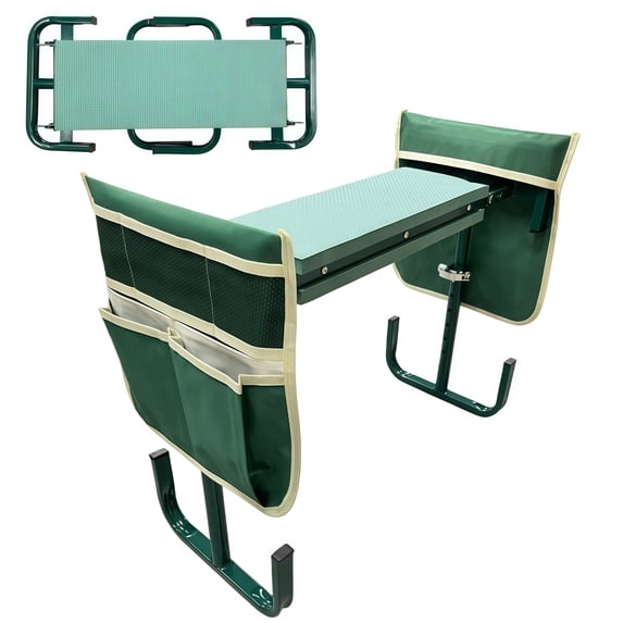 Portable Garden Kneeler and Seat, Foldable Gardening Stool with Padded Kneeling Pad & Multi-Pocket Tool Organizer, Ideal for Seniors Garden Lovers-Green