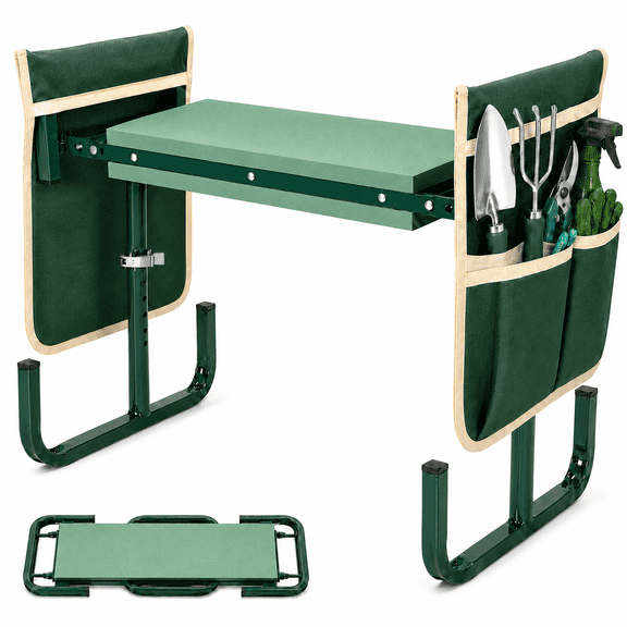 Icreopro Folding Garden Kneeler, Portable Outdoor Garden Work Stool, Kneeling Pad & Cushion Seat, Green