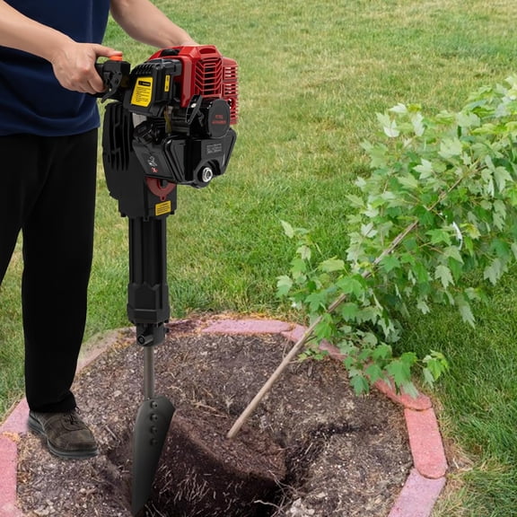 Portable Garden Tree Digger Excavator 2-Stroke Gas Powered Tree Digging Machine Gas Planting Shovel for Farm Yard Orchard Forestry, 1900W, 6500r/min,Hand Pull Start