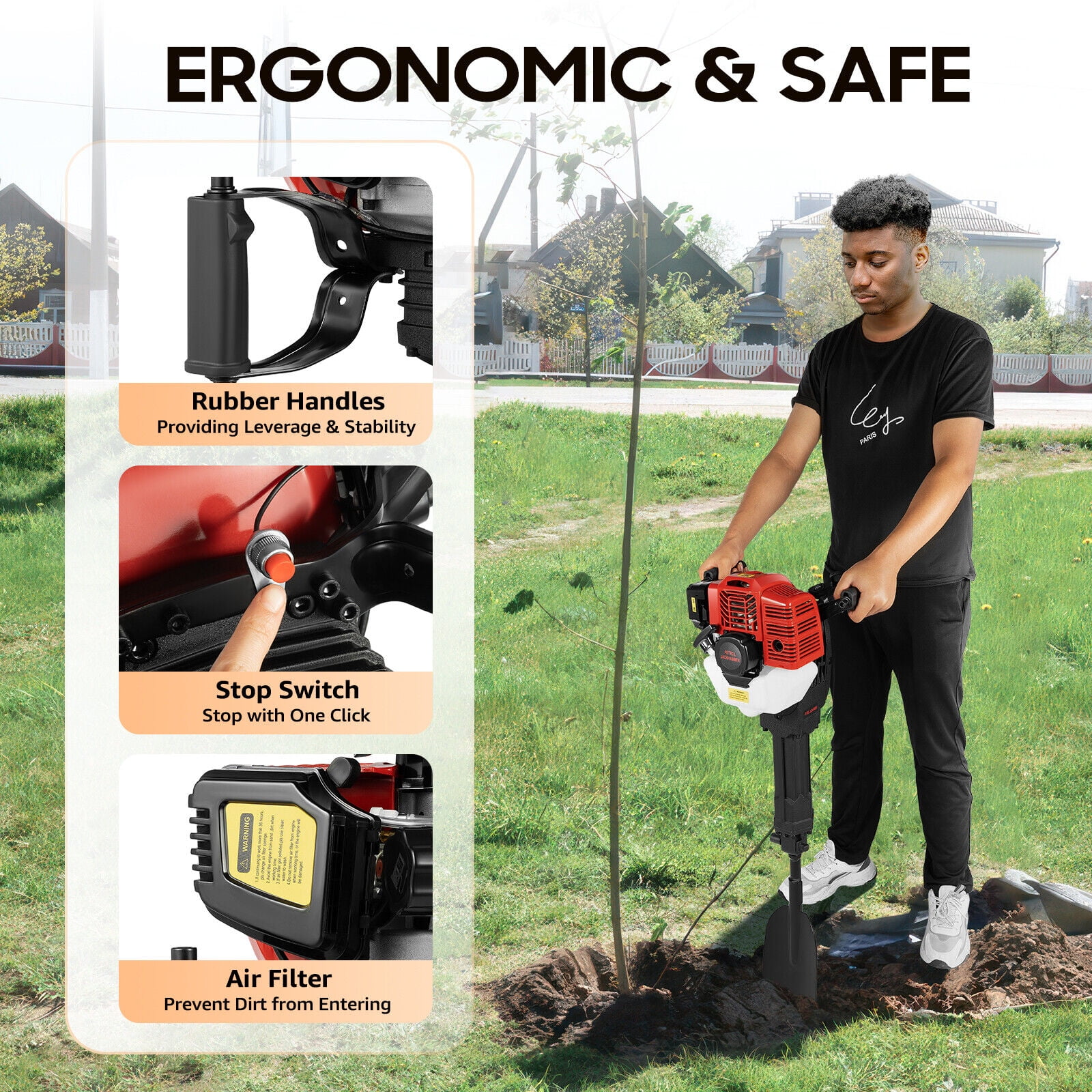 Portable Garden Tree Digger, Post Hole Digger, Gas Powered Tree Digger, Wide Shovel, High Efficiency Root Cutter, Heavy Duty Digging, Transplanting Tool for Landscaping, Yard, Garden, Soil Excavation