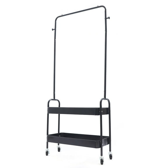 Portable Garment Rack Clothing Rack With 2 Tier Metal Basket Rolling Storage Cart Clothes Organizer Clothes Hanger Rolling Garment Rack Duty Rail 50kg W/ 2 Metal Basket