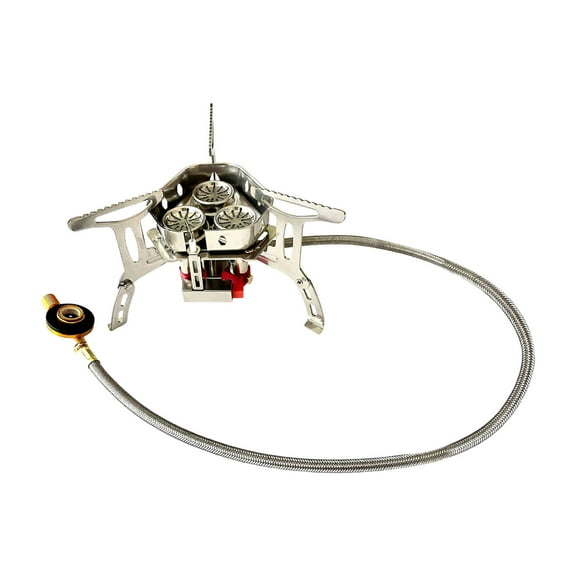 Portable Gas Camping Stove - Lightweight Windproof Backpacking Stove with Piezo Ignition & Fuel Adapter, for Outdoor Cooking While Hiking, Camping or Picnics