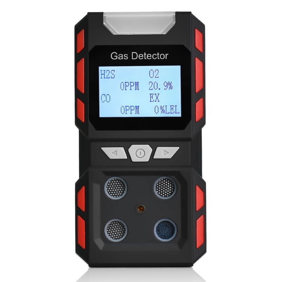 4-in-1 Gas Detector, Portable Rechargeable Multi-Gas Monitor Meter Tester with LCD Display & Vibration Alarm for CO/O2/H2S/EX, IP65 Dust & Water Resistant