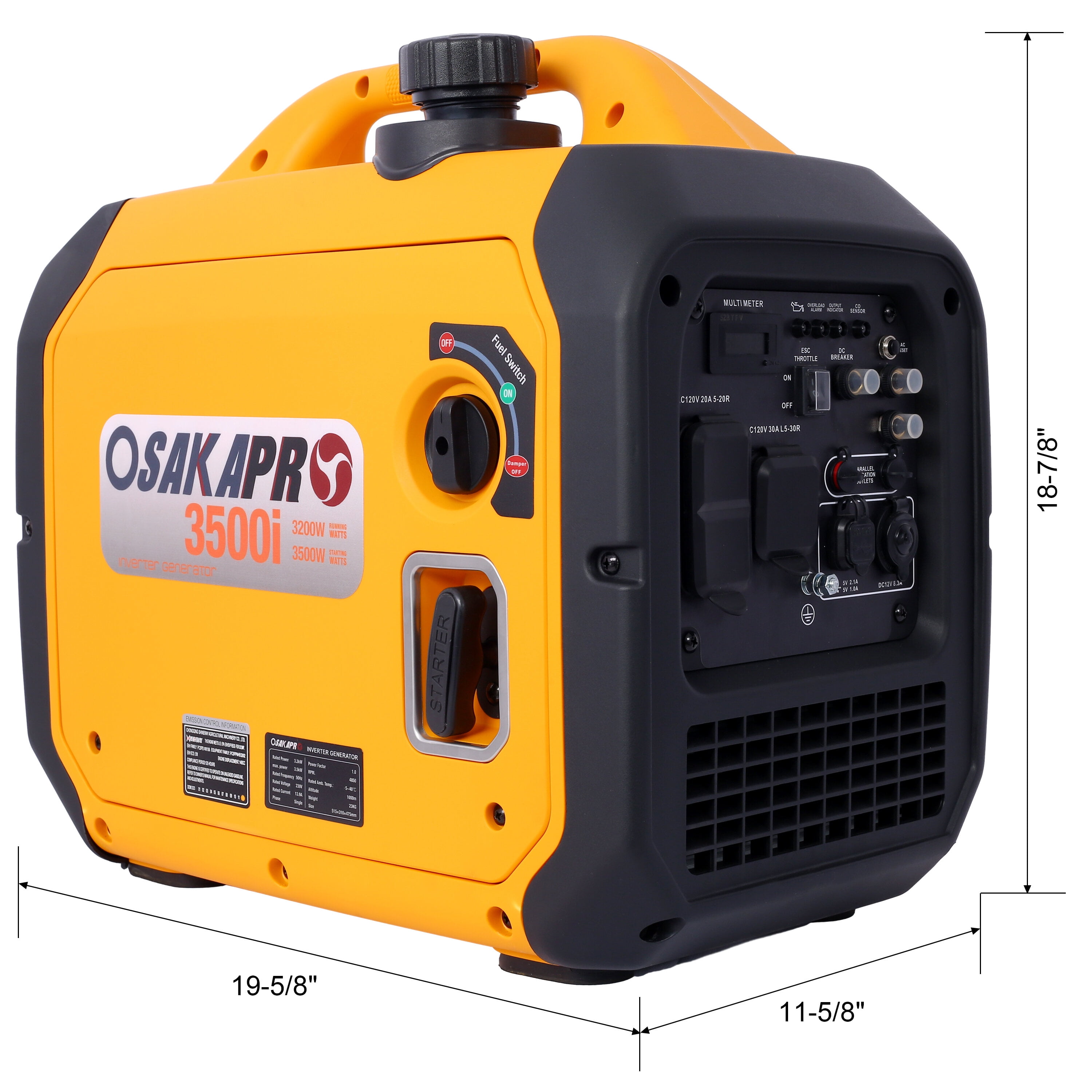 Portable Generator, 3500 Watt Portable Inverter Generator Gas Powered, EPA Compliant with CO SENSOR, Compact and Lightweight for Home Backup Power, Outdoor Camping, RV and Trailer