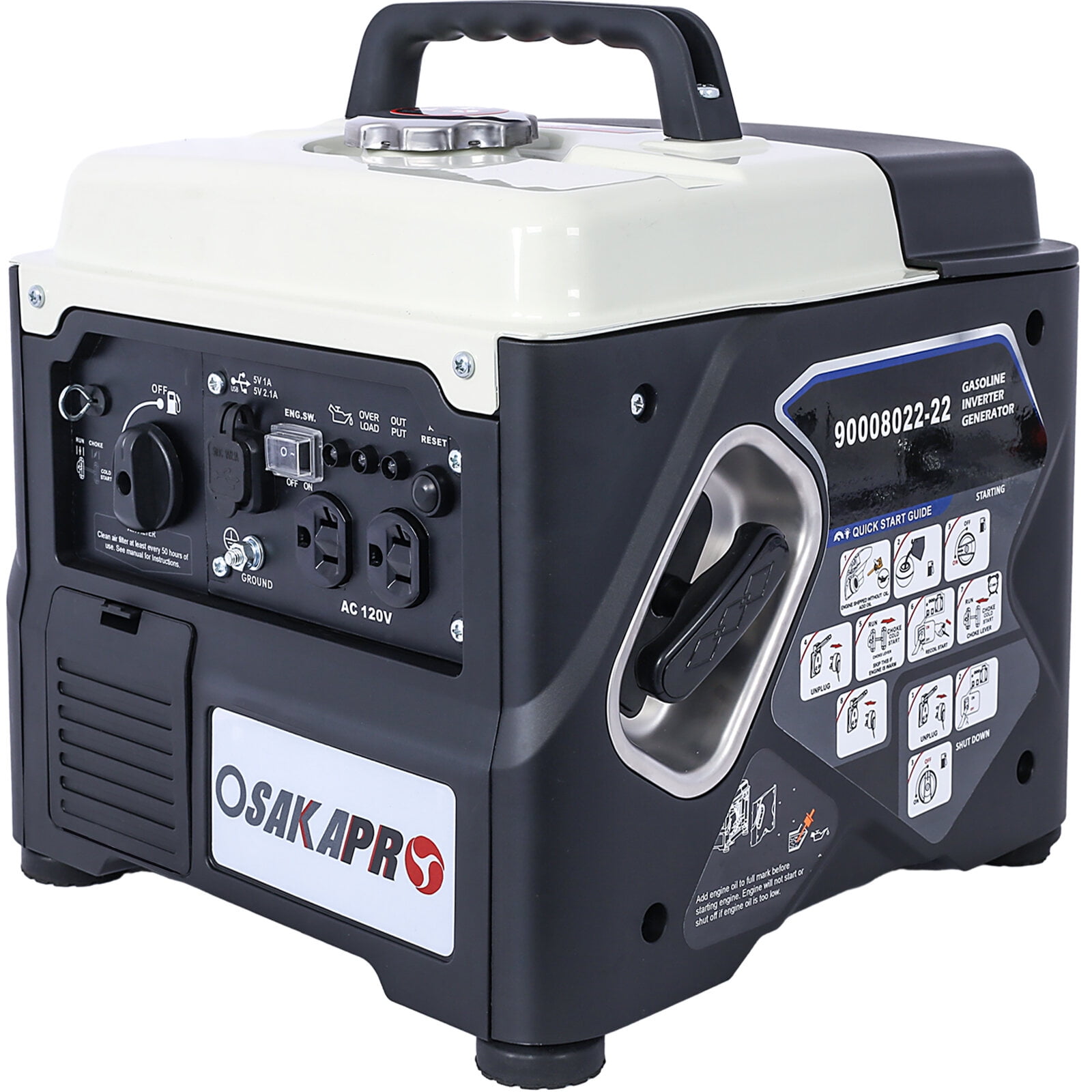 Portable Generator, Portable Inverter Generator,1200W ultra-quiet gas engine, EPA Compliant, Eco-Mode Feature, Ultra Lightweight for Backup Home Use & Camping, Black White Portable Power Station