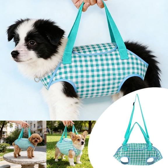 Portable Gingham Dog Carrier Tote Adjustable Shoulder Straps Breathable Canvas Pet Sling Bag for Small Dogs Puppies Outdoor Travel Daily Walks