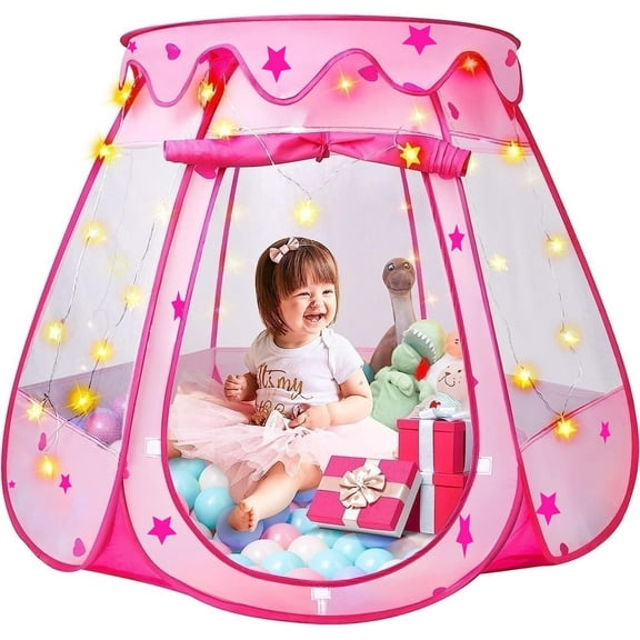 Portable Girls Pop-Up Play Tents, Polyester Fabric Pink