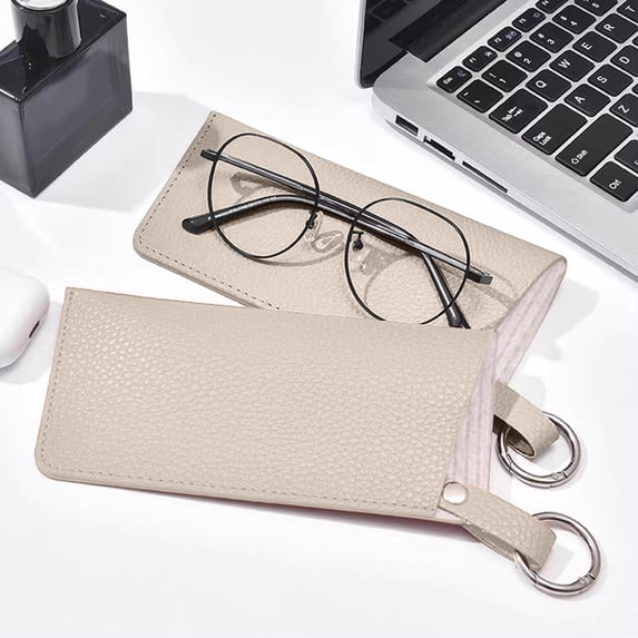 Portable Glasses Pouch, Faux Leather Sunglasses Case with Key Ring, Soft Eyeglass Holder Sleeve, Hanging Eyewear Organizer for Travel, Work, and Everyday Use