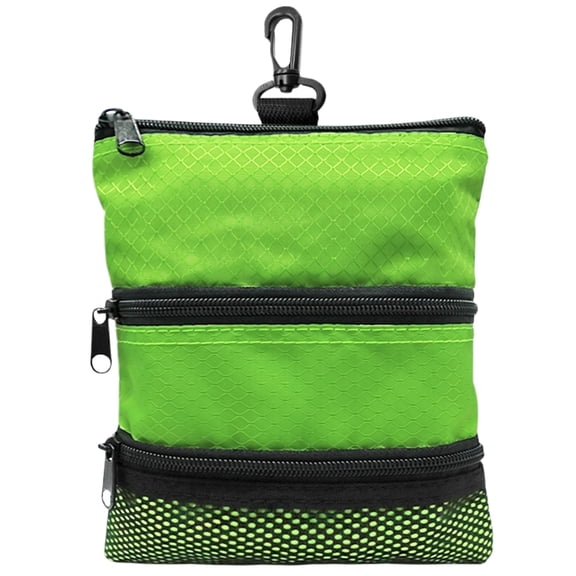 Portable Golf Ball Pouch with 3-Layer Storage Capacity, Zippered Tee Holder and Accessories Organizer Bag, Waist Hanging Carry Case, Sports Gear, Green