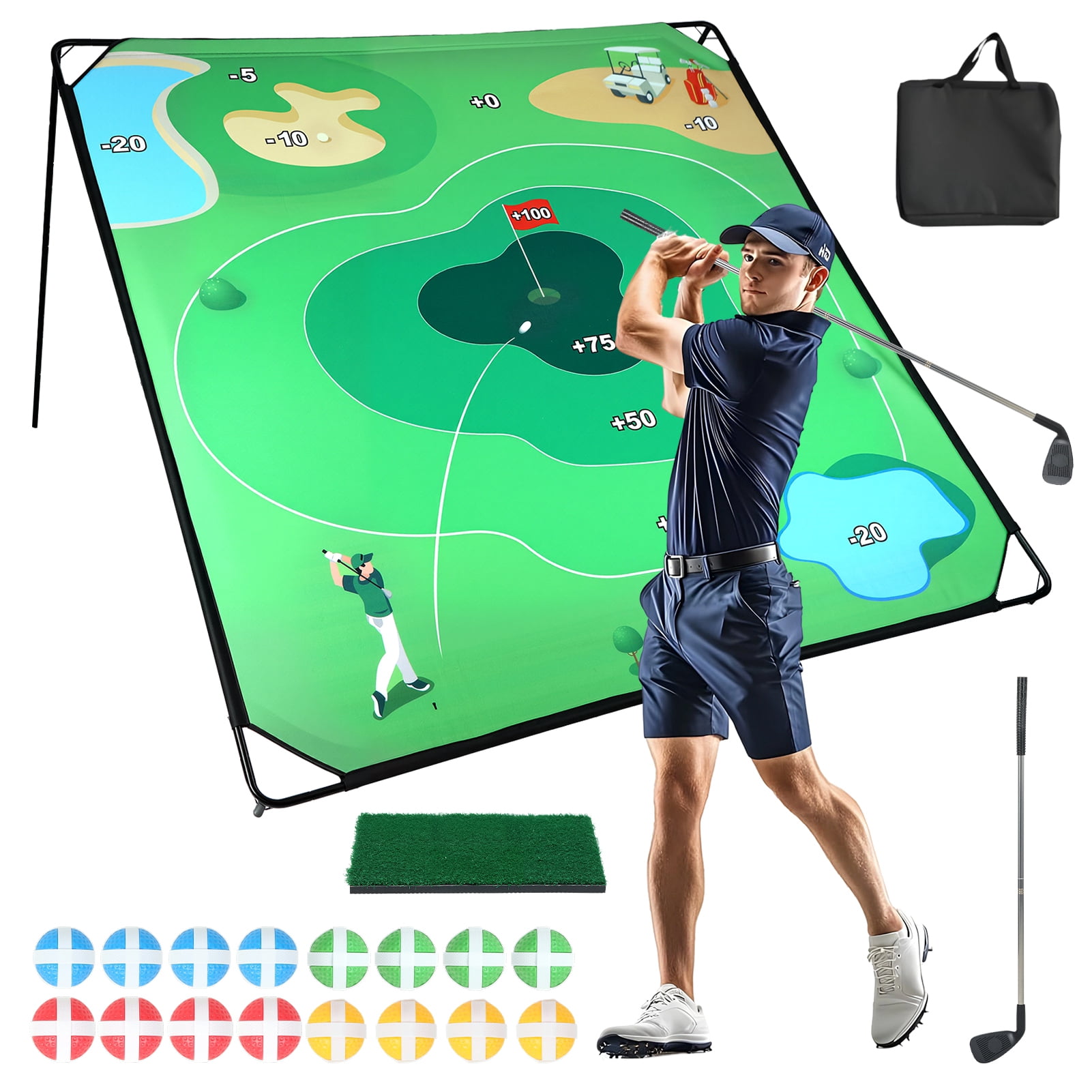 Portable Golf Chipping Game Set with Mat & 20 Balls, Indoor/Outdoor ...