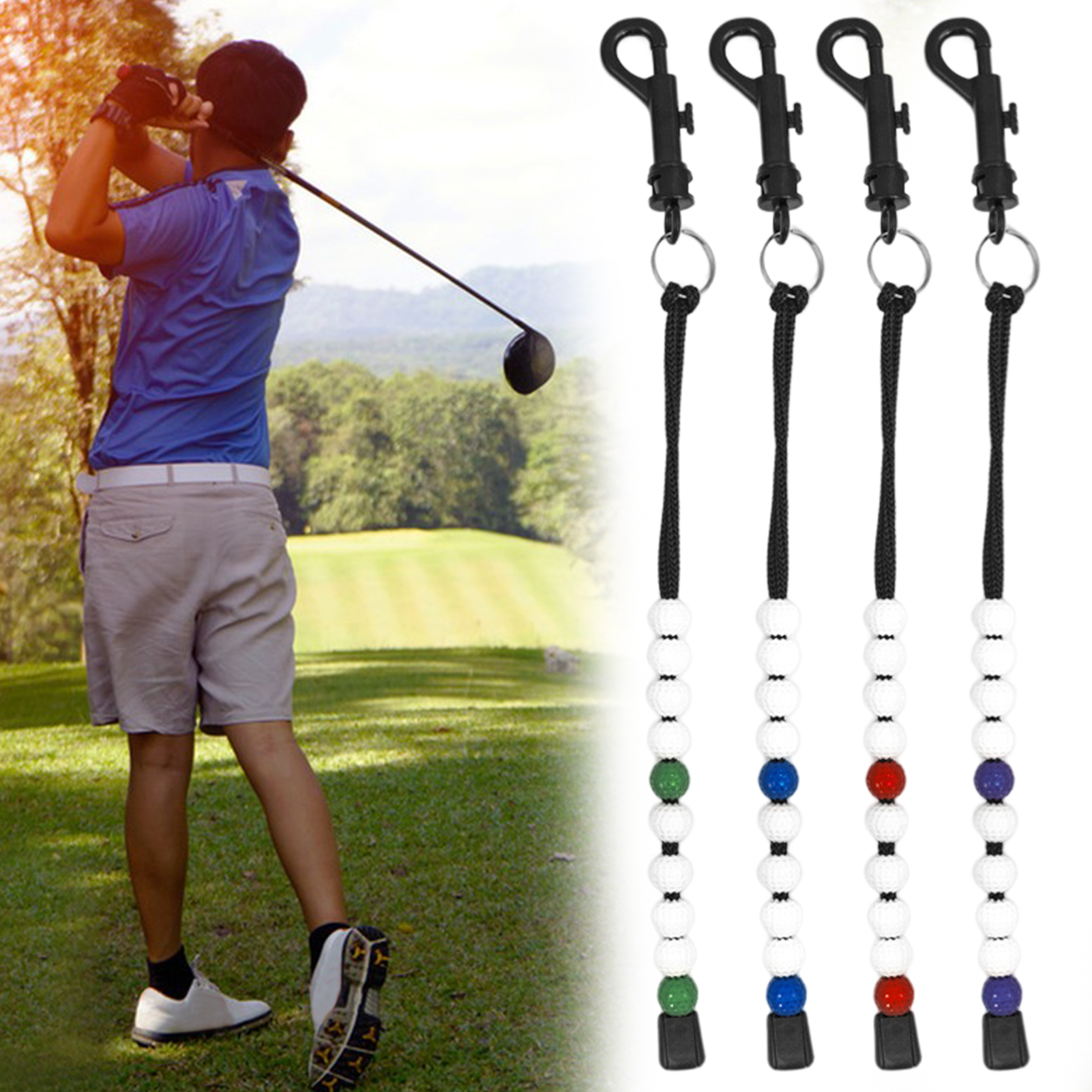 Portable Golf Score Counter with Hook Shiny Rhinestones Bead Bracelet