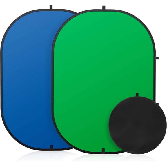 Portable Green Blue Backdrop 5x6.5ft/1.5x2m,2 in 1 Pop Up Collapsible Reversible Background with Carrying Bag for Photography Studio, Video & Live Streaming