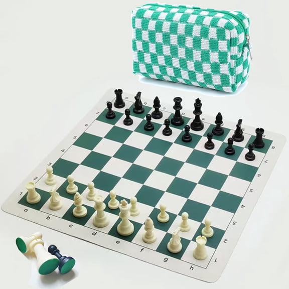 DGZEOLOO Chess Set Portable Rollable Travel Game for Ages 14+, PU & ABS Pieces with Storage Bag, 1-Count, Exclusively for Teens & Adults