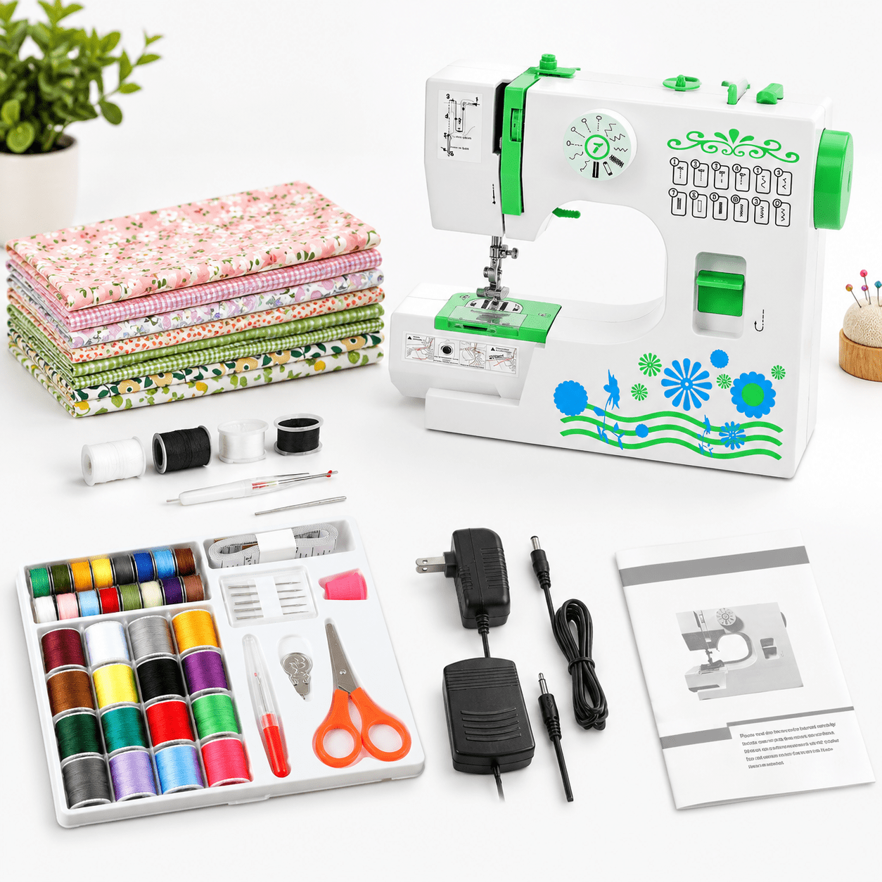 Portable Green Sewing Machine with 28-Piece Kit for Beginners, Compact ...