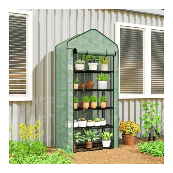 Portable Greenhouse - 76 Plant House with 5 Shelves - UV Protection & Roll-Up Door - Steel Frame Indoor Outdoor Garden Greenhouse for Seedlings, Flowers, Herbs