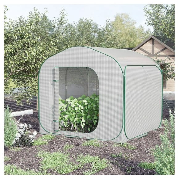 Portable Greenhouse 7x7x6, LouZub Pop-Up Greenhouse for Plants, Outdoor Garden Canopy with Zipper Door, White