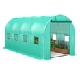 thumbnail image 1 of Portable Greenhouse Kit 7x15x7FT Tunnel Shape with 1 Door & 8 Windows, 140G Green PE Grid Cover, Galvanized Steel Frame for Outdoor Gardening, 1 of 8