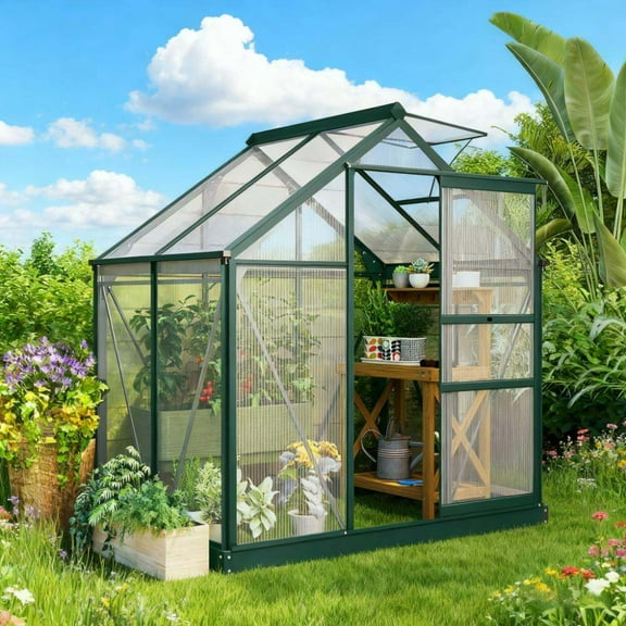 Portable Greenhouses Greenhouse 6' x 4' for Outdoors, Polycarbonate Greenhouse with Rain Gutter and Roof Vent,Small Greenhouses
