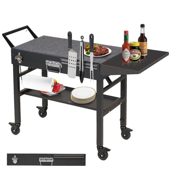 Portable Griddle Stand with Caddy, Foldable Grill Table Fits 17" 22" Blackstone & Ninja Tabletop Grill, Outdoor Use for Camping Tailgating