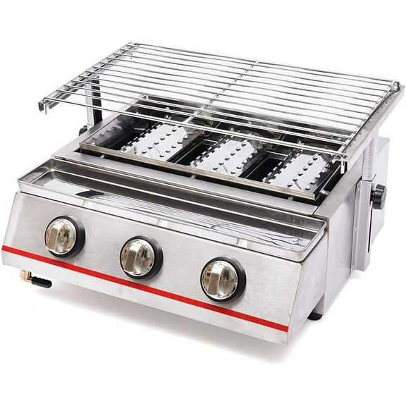 Portable Grill 3-Burner Tabletop Propane Gas Grill 18'' x 10'' Outdoor Camping Cooking Grill Table Top Propane Gas BBQ Patio Garden Picnic Backyard Barbecue Grill