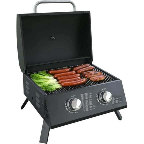 Portable Grill Propane. 18,000 BTU Portable Gas Grill With Dual Burners,Table Top Grill Propane Twist-Start Ignition, Perfect For Camping, Tailgating, And Grilling, With Easy Installation.