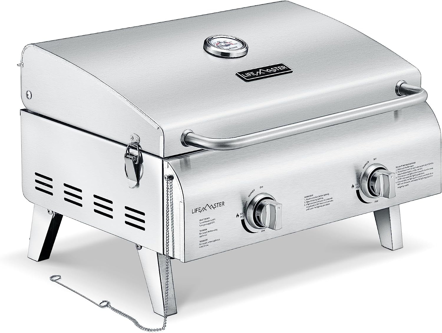 Portable Stainless Steel Gas Grill - 2 Burners Easy Clean Tabletop 